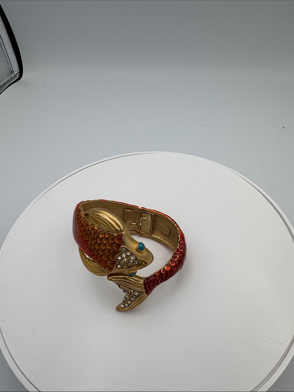 Chico's Gold-Tone Fish Cuff Bracelet with Red Enamel and Turquoise Accent